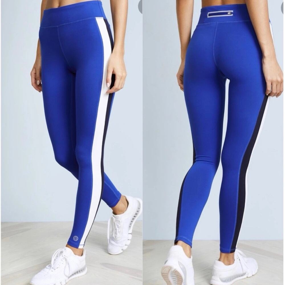 Tory Burch Sport Leggings Colorblock Side Stripe Medium Blue Athletic Workout